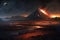 nighttime view of the burning plains of mordor, with mount doom in the distance