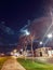 Nighttime view of a walkway is a beautiful scene