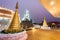 Nighttime at Wat Huay Pla Kang temple,lit up,with Big Buddha towering beyond,Chiang Rai City,Thailand