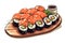Nigiri rolls, shrimp on top, manga style vector illustration