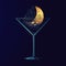 Nigth party poster with cocktail. Moon in a glass. Romantic date background. Illustration for a lounge bar.