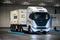 Nikola TRE Battery-Electric Daycab Semi-truck driving at the Hannover IAA Transportation Motor Show. Germany - September 20, 2022