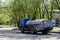 Nikolaev, Ukraine - April 28, 2020: an old automobile fuel truck is driving along a city street