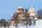 Nikolsky and Pokrovsky Cathedrals of Pokrovsky Khotkov Monastery in winter,Khotkovo town, Sergiev Posad district