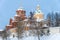 Nikolsky and Pokrovsky Cathedrals of Pokrovsky Khotkov Monastery in winter,Khotkovo town, Sergiev Posad district