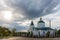 The Nikolsky Temple and beautiful clouds in sunny weather