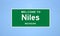 Niles, Michigan city limit sign. Town sign from the USA.
