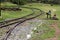 Nilgiri Mountain Railway. Tamil Nadu state, India. Blue train. Unesco heritage. Narrow-gauge. Railroad, turnout gear