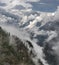 Nilgiri peak and cloudy Himalayas Monsoon time in Nepal