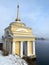 Nilo-Stolobenskaya Nilov hermitage-Orthodox monastery in winter. Bishop`s wharf. Russia, Tver region