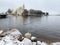 Nilo-Stolobenskaya Nilov hermitage-Orthodox monastery in winter on a cloudy day. Russia, Tver region