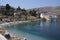 Nimborio beach, at Symi island, Greece. A sunny summers day in August.