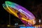 NIN, CROATIA -JULY.23.2020-Abstract, long exposure shot of spinning Children`s vintage Carousel at an amusement park in the evenin