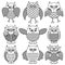 Nine cartoon funny owl outlines