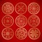 Nine Chinese vintage round symbols