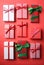 Nine Christmas Presents Wrapped in Different Paper.