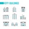 Nine city buildings set of icons - vector illustration