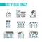 Nine city buildings set of icons - vector illustration