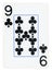 Nine of Clubs playing card - isolated on white