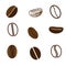 Nine coffee beans in different styles