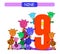 Nine. Collection number for kindergarten and preschool. Learn number 9. Giraffe.