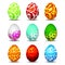 Nine color easter eggs on white background