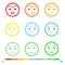 Nine Color Faces Feedback/Mood. Set nine faces scale - sad neutral smile - isolated vector illustration. Flat design.