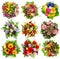 Nine colorful flowers bouquet for Easter Holidays. Floral object