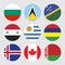 nine country flags in a round shape consisting of Canada, Iceland, Uruguay, and several other countries