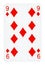 Nine of Diamonds playing card - isolated on white