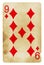 Nine of Diamonds Vintage playing card - isolated on white