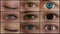 Nine different colored eyes. HD montage