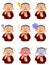 Nine different facial expressions of a wealthy middle-aged man in everyday wear who operates a smartphone