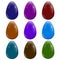 Nine Easter eggs. Realistic eggs. Dark glossy color.