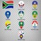 Nine  flags the Provinces of South Africa-  alphabetical order with name.  Set of 2d geolocation signs like flags Provinces of Sou