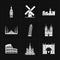 Nine flat landmark icons