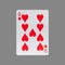 Nine of Hearts. Isolated on a gray background. Gamble. Playing cards