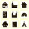 Nine icons silhouettes of houses