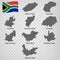 Nine Maps  provinces of South Africa - alphabetical order with name. Every single map of Province are listed and isolated with wor