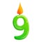 Nine number candle icon, cartoon style