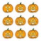 Nine Pumpkin Emoticons with White Eye for Happy Halloween Party