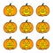 Nine Pumpkin Emoticons with Yellow Eye for Happy Halloween Party