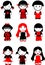 Nine Red Black Girls Dolls.