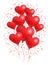 Nine Red Heart Balloons With Streamers And Confetti