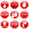 Nine red stop signs