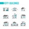 Nine small city buildings set of icons - vector illustration