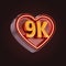 Nine thousand or 9k follower celebration love icon neon glow lighting 3d render