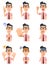 Nine types of gestures and facial expressions of a male