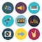 Nine universal flat music icons