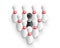 Nine white and one black bowling pins isolated on white background. Bowling pins illustration 3D.